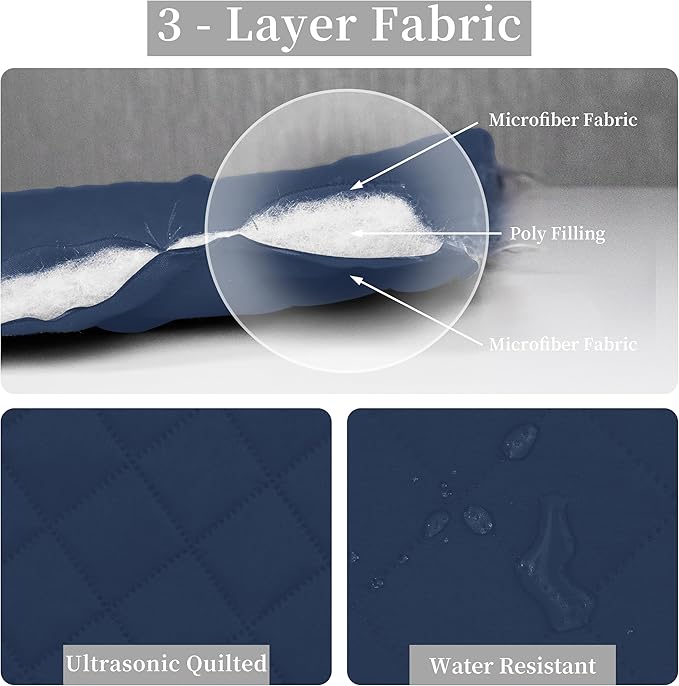 Easy-Going California King Size Reversible Quilt Set with 1 Quilt and 2 Pillow Shams, Soft Bed Quilt Cover, Water Resistant Lightweight Microfiber Bedspread, Stain Resistant, Dark Blue/Light Blue