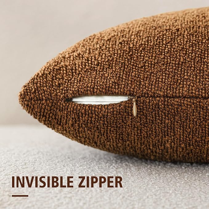 Foindtower Pack of 2 Textured Boucle Throw Pillow Covers Accent Solid Decorative Lumbar Pillow Cases Cozy Couch Cushion Case for Chair Sofa Bedroom Living Room Home Decor 12x20 Inch Hazel Brown