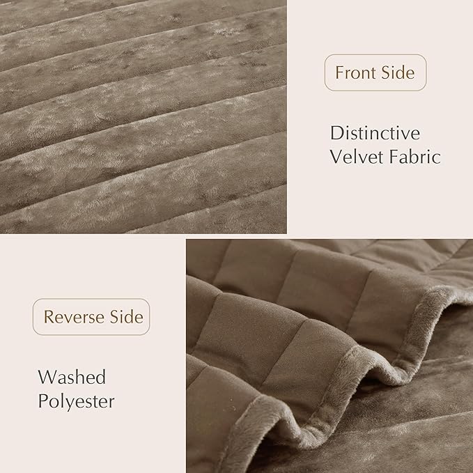 WRENSONGE Velvet Queen Quilt Set-3 Pieces Taupe Oatmeal Luxurious Velvet Striped Channel Comforter with 2 Shams, Soft Bedspread Coverlet Quilted Bedding Set for All Season