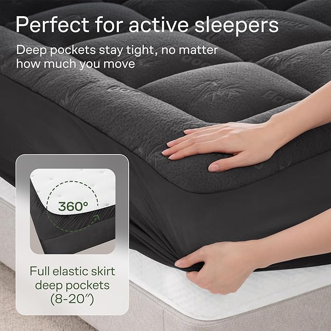 Ultra Soft Twin Size Mattress Topper - Viscose Made from Bamboo Pillow Top Mattress Pad for Back Pain Relief - Naturally Cooling for Hot Sleepers, Dark Gray
