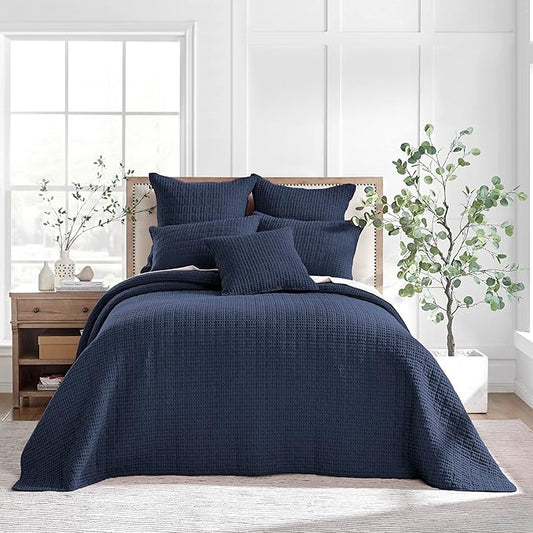 Levtex Home Mills Waffle Full Bedspread Set (100x104in) with 2 Pillow Shams (26x20in) - Navy - 100% Cotton Full Size Bedspread Set - Lightweight, Soft, Pre-Washed
