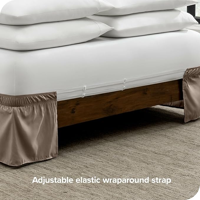 Bare Home Wrap Around Bed Skirt - for Full Size Beds with 15 inch Tailored Drop - Easy Fit Elastic Strap - Adjustable and Ruffled Style - Wrinkle, Fade, and Stain Free (Full, Taupe)