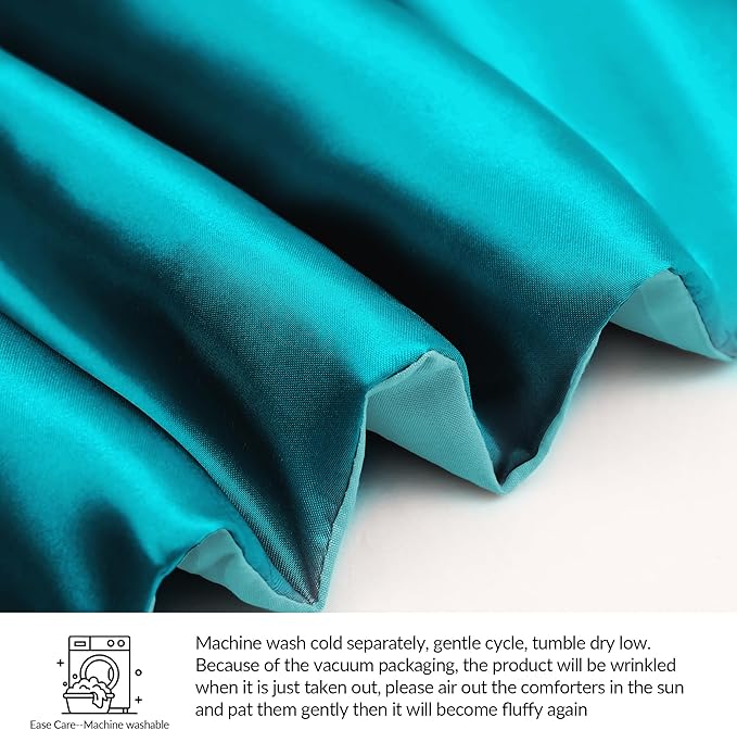 Whale Flotilla 3-Piece Reversible Silky Soft Queen Comforter Bedding Set, Luxurious Satin Comforters Full Size with 2 Satin Pillowcases, Lightweight Duvet for All Seasons, Turquoise