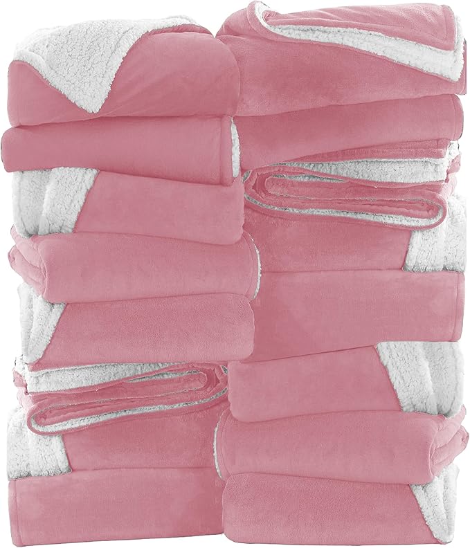 MOONLIGHT20015 Baby Pink Sherpa Fleece Throw Blanket for Bed - Wholesale Bulk Pack of 16 Sherpa Blankets - Soft Fluffy Throw Blankets for Hotels, Guest Bedroom, 50x60 Inches