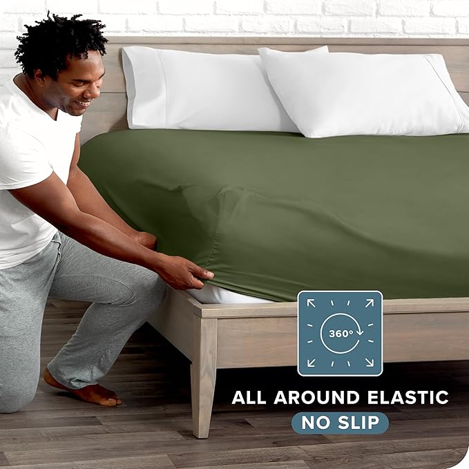 Fitted Bottom Sheet King Size - Premium 1800 Microfiber - Ultra-Soft Hotel Luxury - Deep Pocket - Durable and Long Lasting - Fitted Sheet (King, Cypress)