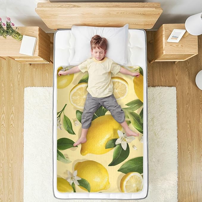 Waterproof Bed Pad Reusable Changing Pad Toddler Mattress Protector Large Pee Pad Baby Diaper Pad Soft Washable Liner Fresh Yellow Floral Lemons