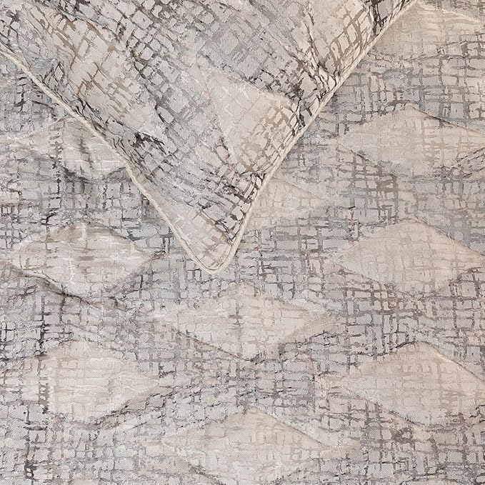 The HomeCentric King Queen Twin Grey Decorative Queen 74"x18" Bed Runner with 2 Pillow Cover, Quilted Bed Scarf on Jacquard Fabric - Graphitti Grey