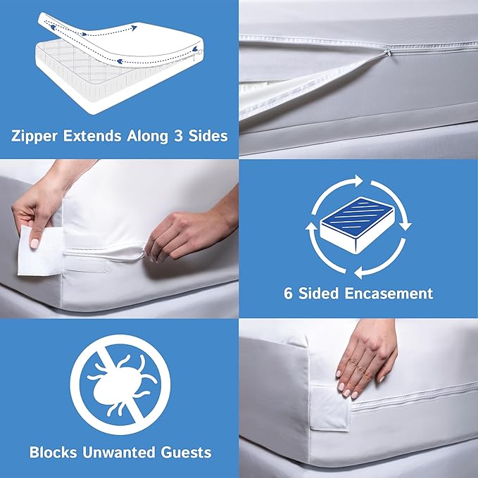 Sleeper Sofa Twin Size Mattress Protector 39" Wx72 Lx5 D - Waterproof Zippered Encasement Premium Quality Bed Cover Protects Against Dust, Allergies White