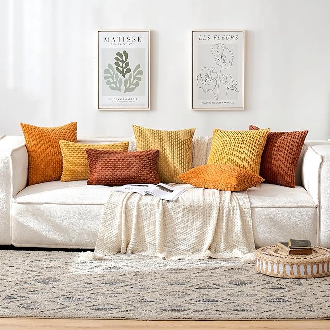 MIULEE Pack of 2 Decorative Throw Pillow Covers 18x18 Inch Soft Boho Striped Textured Corduroy Pillow Covers Modern Farmhouse Home Decor for Couch Bed Sofa Living Room Gold