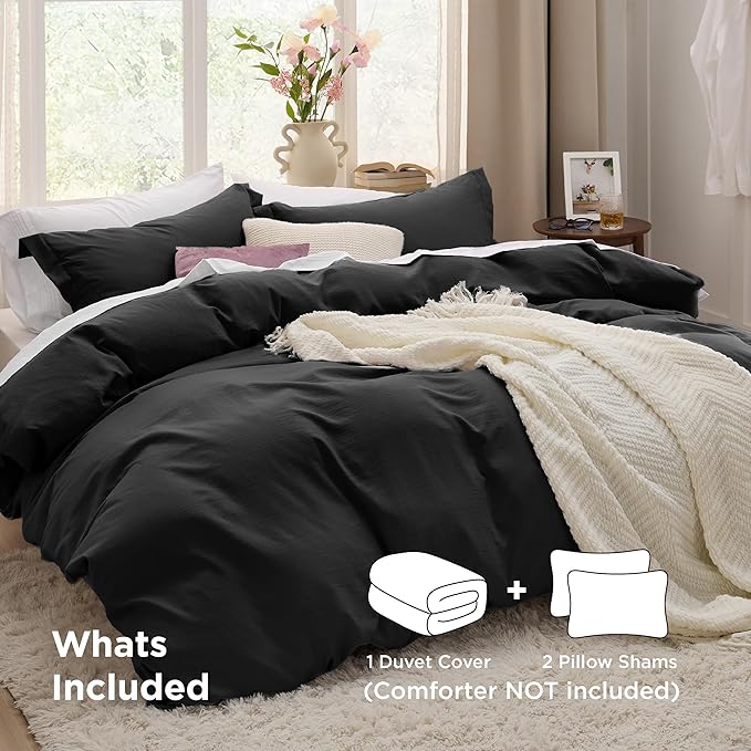 Bedsure Black Oversized King Duvet Cover - 3 Pieces Prewashed Cotton-Like Polyester Extra Soft Bedding Set, Includes 1 Duvet Cover 120x98 Inches with Zipper Closure & 2 Pillow Shams, No Comforter