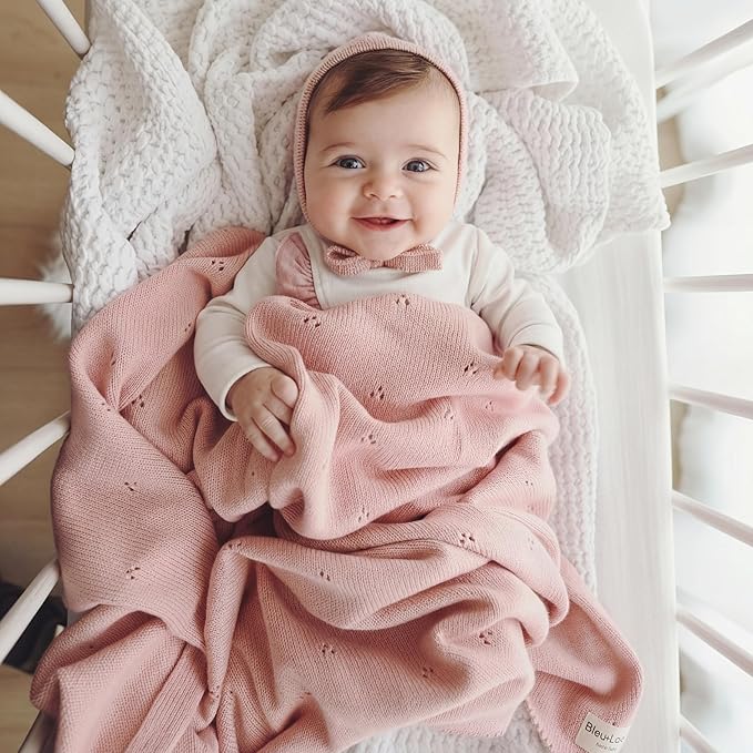 Baby Gift Set - Organic Cotton Newborn Blanket Essentials, Thoughtful Baby Shower & New Baby Gift for Boys & Girls (Pointelle - Ballet Slippers)