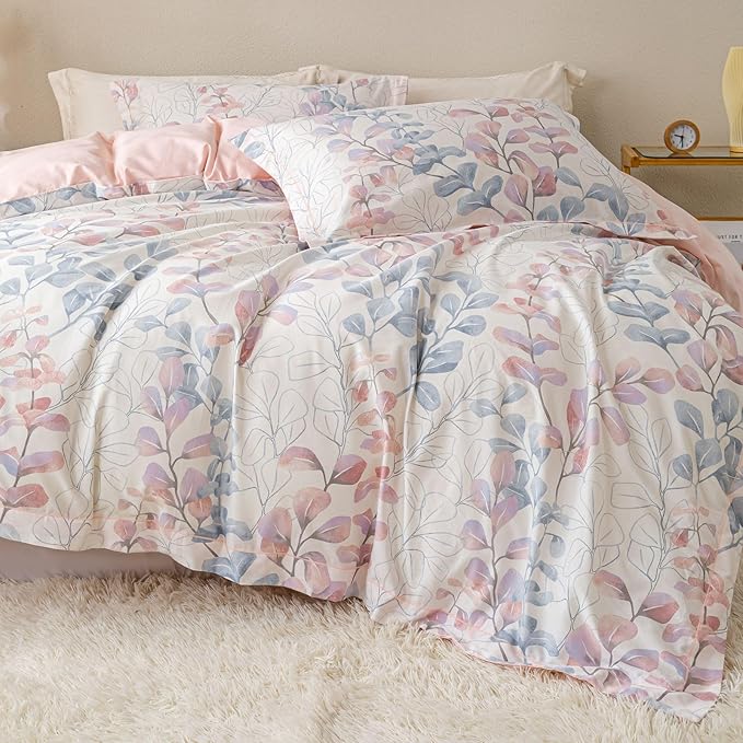 OAITE Duvet Cover Set King Size Floral Pattern Ultra Soft 100% Cotton Duvet Cover Sets 3-PC, Breathable Duvet Cover with Zipper Closure & Corner Ties(2 Pillow Shams,1 Duvet Cover)