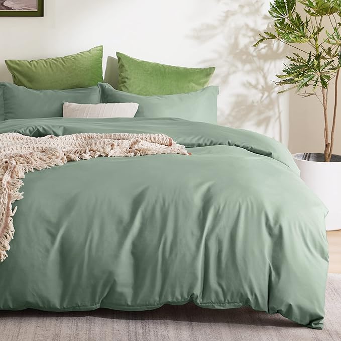 Bedsure Duvet Cover Full Size - Soft Double Brushed Bedding Set for Kids & Adults, Zipper Closure, 3 Pieces, Includes 1 Duvet Cover (80"x90") & 2 Pillow Shams, NO Comforter, Sage Green