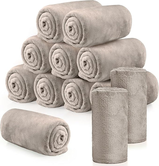 Tinideya 12 Pcs Flannel Fleece Throw Blanket Bulk 50 x 60 Inch Soft Fleece Blanket Warm Throw Blanket Coral Blankets for Couch Sofa Home Wedding Gifts Season (Camel Color)