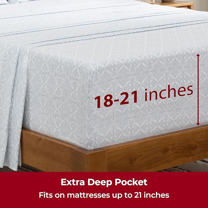 Mellanni Extra Deep Queen Sheets - 4 PC Iconic Collection Bedding - Hotel Luxury, Ultra Soft, Cooling Bed Sheets - Wrinkle, Fade, Stain Resistant (Queen, Laced Sky Blue)