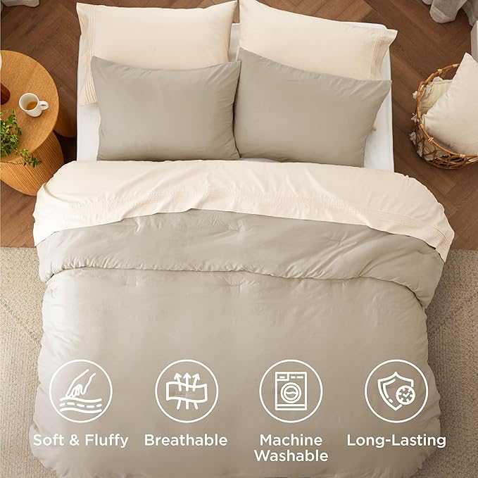 Bedsure Queen Comforter Set, Sand Soft Prewashed Bedding for All Seasons, 3 Pieces GentleSoft™ Bed Set, 1 Lightweight Comforter (90"x90") and 2 Pillowcases (20"x26")