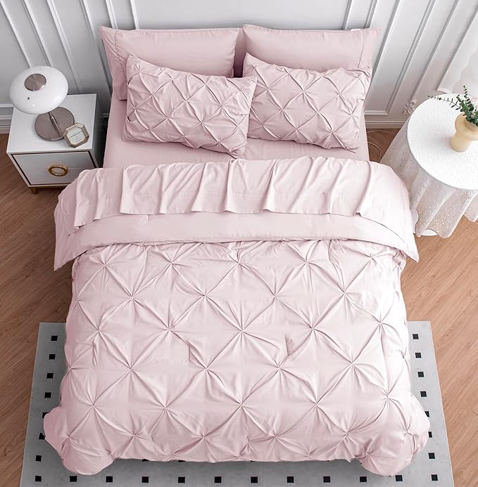LANE LINEN Pink Twin XL Comforter Set - 5 Piece Stylish Bedding Sets - Pinch Pleat Bed in a Bag with Pintuck Comforter, Sheets, Pillowcase & Sham - Perfect for College Dorms & Apartments - Sepia Rose | Pinch pleat style, Soft dorm comfort, Light microf...