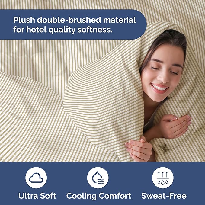 Duvet Cover Cal King Size - Extra Soft Cal King Size Duvet Cover - Breathable, Easy Care and Fade Free with Zipper Closures & Ties - 104" x 98" Inches - (Beige Stripes 2) Comforter Not Included