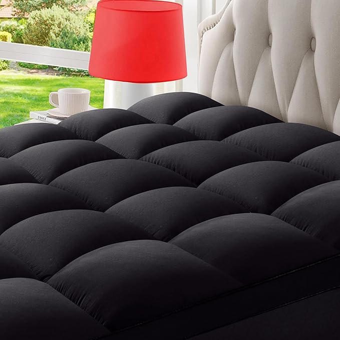 Queen Mattress Topper Extra Thick Pillowtop Mattress Pad Cover Cooling and Plush with 8-21 Inch Deep Pocket 3D Snow Down Alternative Fill Black