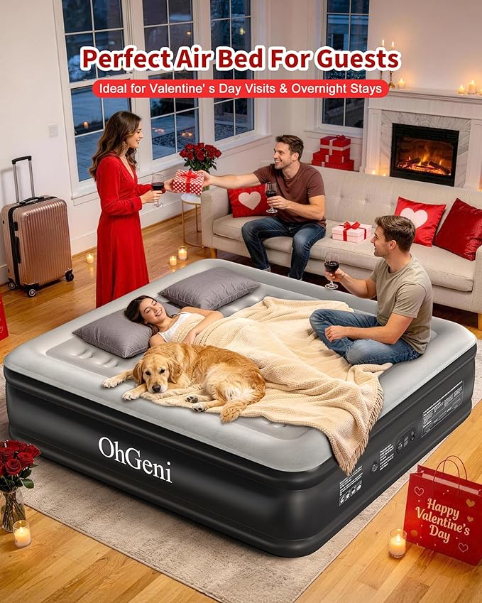 OhGeni 20" Raised King Air Mattress with Built in Pump, Luxury Real Bed Height Blow up Mattress, 3-4 Persons Inflatable Mattress for Guests & Family Party, Ideal for Elder People, 700lbs