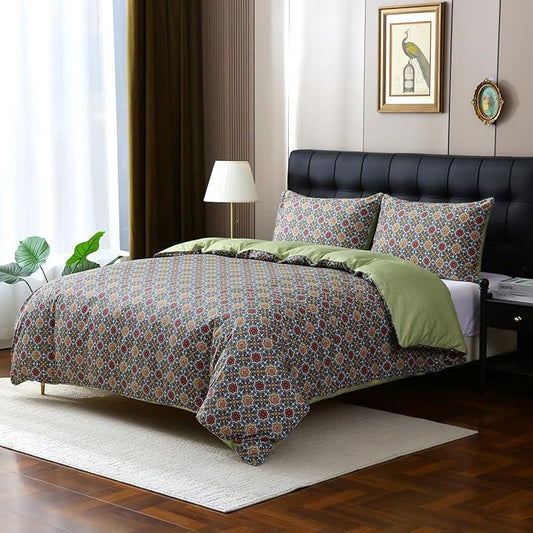 ABREEZE Bohemia Retro Bedding Ethnic Vintage Floral Duvet Cover Boho Bedding 100% Brushed Cotton Bedding Sets Damask Paisley Coloful Mandala Down Comforter Cover 3-Piece,Twin