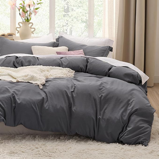 Bedsure Dark Grey Oversized Queen Duvet Cover - 3 Pieces Prewashed Cotton-Like Polyester Extra Soft Bedding Set, Includes 1 Duvet Cover 98x98 Inches with Zipper Closure & 2 Pillow Shams, No Comforter