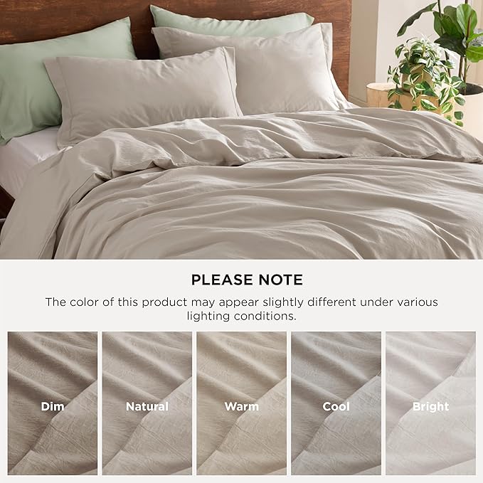 Bedsure 100% Washed Cotton Duvet Cover Oversized King - Linen Color Minimalist Cotton Duvet Cover Linen Like - GentleSoft™ Plain Simple Bedding (Oversized King, 120"x98")