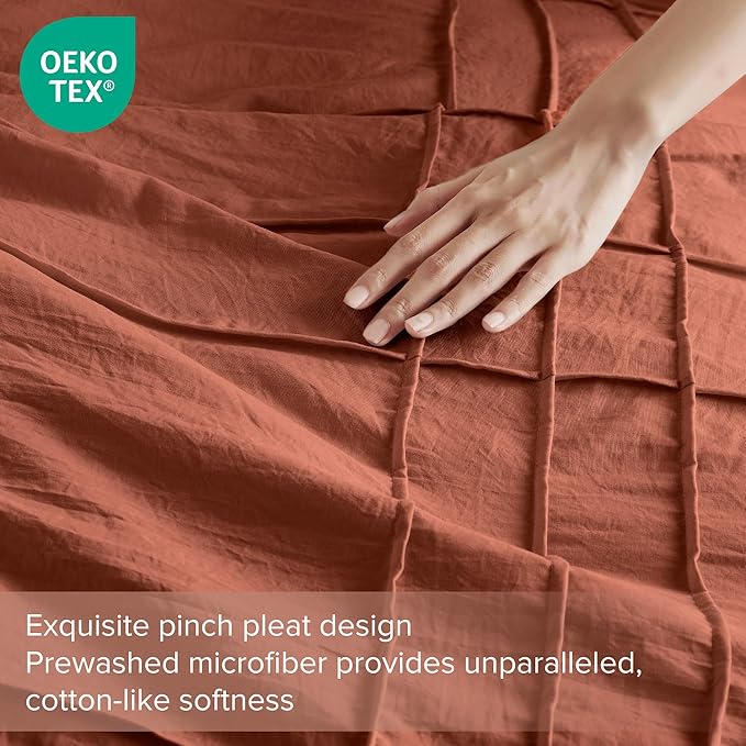 Comfort Spaces Clay Full Size Duvet Cover Set - 3-pc Pintuck Pleated Duvet Cover Full, All Season Lightweight, Extra Softness Pre-Washed Microfiber Bed Cover Shams, Full