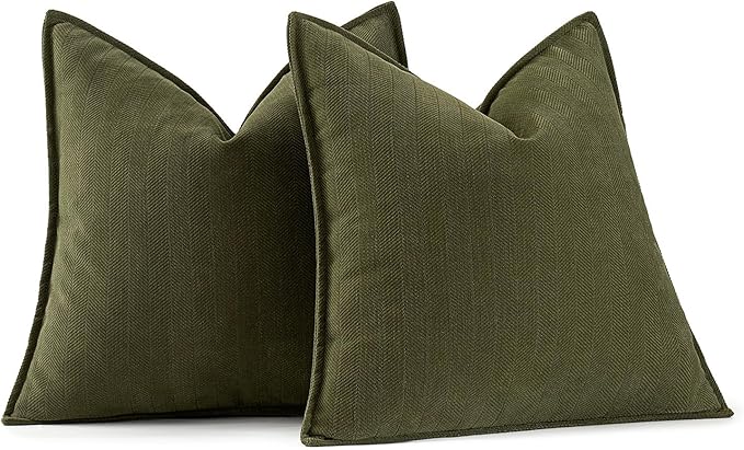 MIULEE Pack of 2 Olive Green Decorative Pillow Covers 26x26 Inch Soft Chenille Luxurious Couch Throw Pillows Boho Cushion Covers Euro Shams with Elegant Design for Sofa Bed Living Room Home Decor