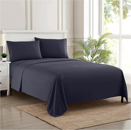 California King Sheet Sets - Breathable Luxury Sheets with Full Elastic & Secure Corner Straps Built In - 1800 Supreme Collection Cal King Deep Pocket Bedding Set, Sheet Set, California King, Navy