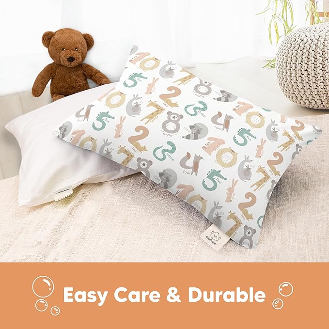 KeaBabies Toddler Pillowcase 13"x18" - Organic Cotton Toddler Pillowcase for Kids, Boys, Girls, Soft & Durable Cotton Cover for Miniature Sleepy Pillows,Cute Colors,Pillow Sold Separately(Wild Count)