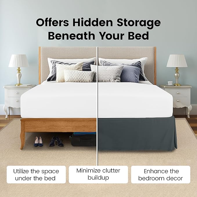 Utopia Bedding King Bed Skirt - Soft Quadruple Pleated - Easy Fit with 16 Inch Tailored Drop - Hotel Quality, Shrinkage and Fade Resistant (King, Grey)