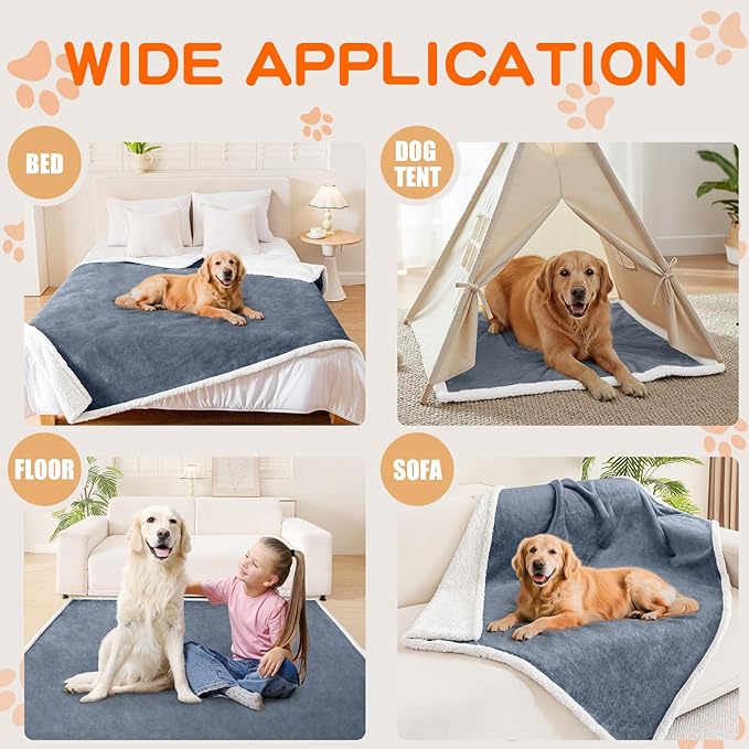 Smiry Waterproof Blanket Throw for Large Dogs Cats, Soft Reversible Dog Blanket for Sofa Couch Bed, Washable Leakproof Sherpa Fleece Furniture Couch Protector(30"x40", Grey/White)