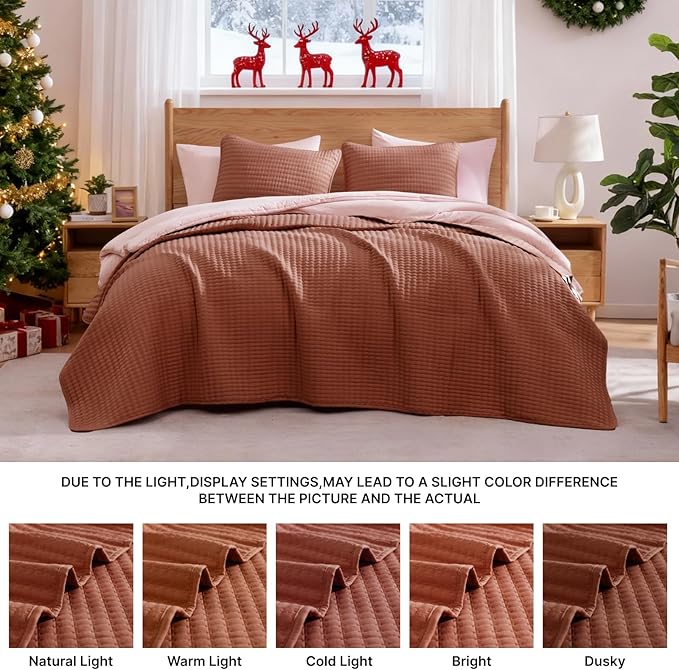 WRENSONGE Queen Quilt-3 Pieces Lightweight Autumn Leaf Fall Bedspreads Queen Size Quilt Bedding Set for All Season, Soft Coverlet with 2 Pillow Shams Suitable for Bed & Couch