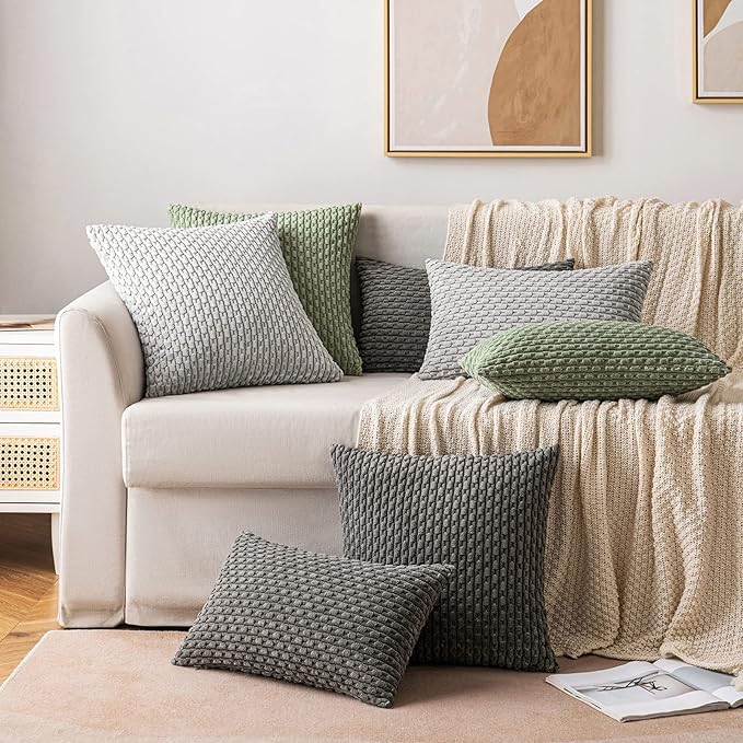 MIULEE Pack of 2 Decorative Lumbar Throw Pillow Covers 12x20 Inch Soft Boho Striped Textured Corduroy Pillow Covers Modern Farmhouse Home Decor for Couch Bed Sofa Living Room Dark Grey