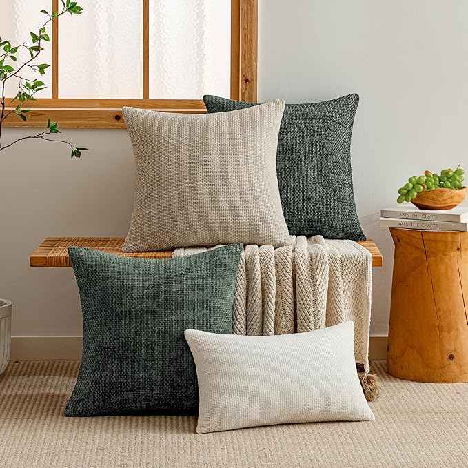 a moment Christmas Dark Green Chenille Throw Pillow Covers 20x20 Inch Pack of 2 Modern Decorative Throw Pillow Covers Farmhouse Cross Covers Home Decor for Sofa Bedroom Living Room