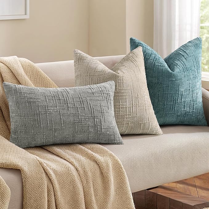 decorUhome Spring Teal Chenille Euro Sham Throw Pillow Covers 22x22 Set of 2 Textured Soft Cozy Slubby Couch Pillow Covers Modern Farmhouse Boho Decorative Pillow Cases for Bed Sofa Living Room