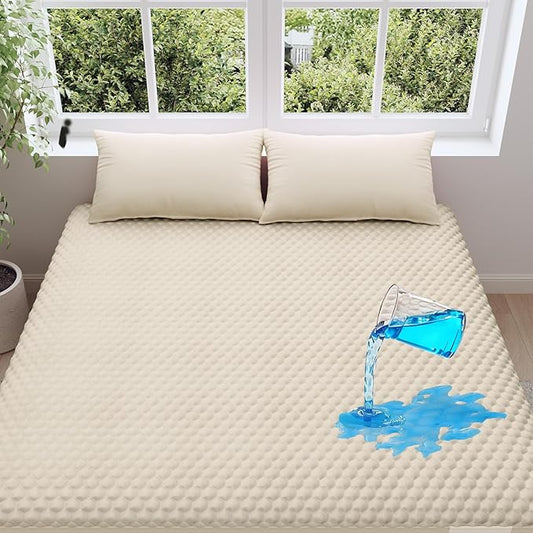OhGeni 100% Waterproof Mattress Protector, Queen-Beige Size Mattress Pad, Fits 6"-20" Mattresses with Deep Pocket, Cooling, Breathable Fitted Sheets, Soft Bed Cover, Noiseless, Machine Washable