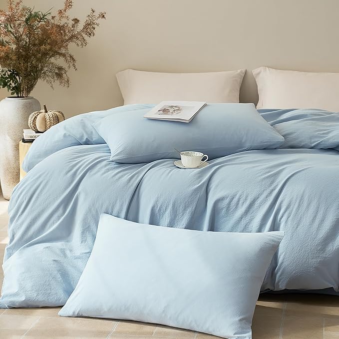 JELLYMONI Duvet Cover Queen Size - 100% Washed Cotton Comforter Cover with Linen-Like Texture, Breathable & Soft Bedding for Modern Home, Guest Room and Everyday Use,1 Duvet Cover & 2 Pillowcases
