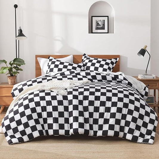 Andency Checkered Comforter Twin(66x90Inch), Black White Plaid Gingham Buffalo Grid Bedding Comforter Sets for Boys Kids Teens, 2 Pieces Lightweight Microfiber Geometric Preppy Bed Set