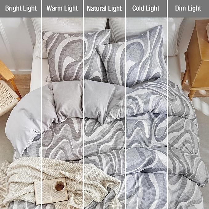 Lekesky Grey Duvet Cover Queen Size, Abstract Geometric Print Queen Comforter Cover, 3 Pieces Soft Microfiber Modern Bedding Set with 2 Pillowcases 20"x26" (No Comforter)