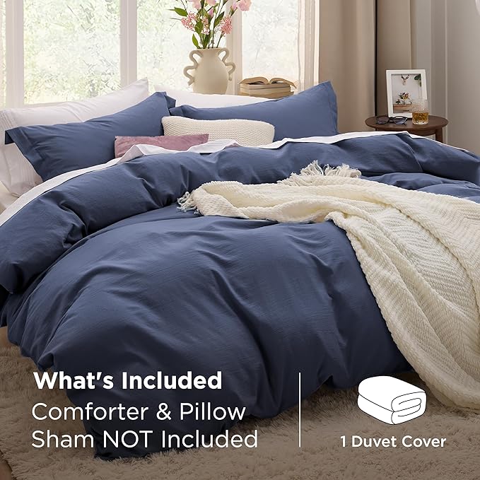 Bedsure Navy Duvet Cover Queen Size Only - Prewashed Cotton-Like Polyester Extra Soft All Season Bedding, Includes 1 Duvet Cover 90x90 Inches with Zipper Closure, Comforter Not Included