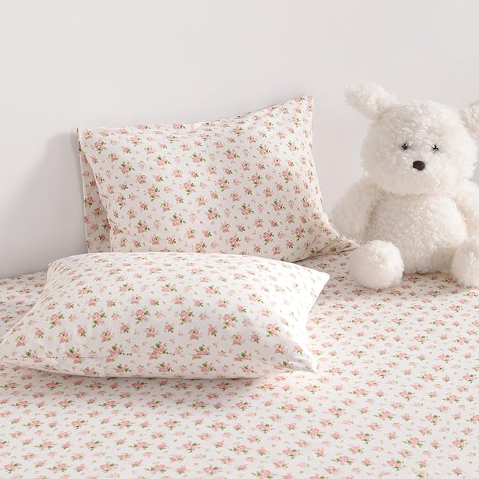 NTBAY 2 Pack 100% Natural Jersey Cotton Toddler Pillowcases, Super Soft and Breathable Travel Pillow Cases with Envelope Closure for Nursery, 13x18 Inches, Pink and White Floral