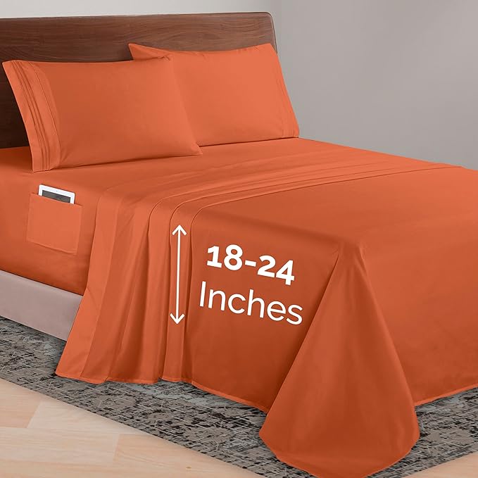 Elegant Comfort Luxurious 1500 Premium Hotel Quality Microfiber 4-Piece Sheet Set, 18-24 Inches Deep - Extra Deep Pocket Sheets - Ultra Soft 4PC Deep Pocket Sheets, Twin/Twin XL, Coral