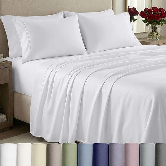 California Design Den California King Sheet Sets - 1000 Thread Count Sateen Sheets, Thick and Natural 100% Cotton, Deep Pockets, Durable Bedding Set - White