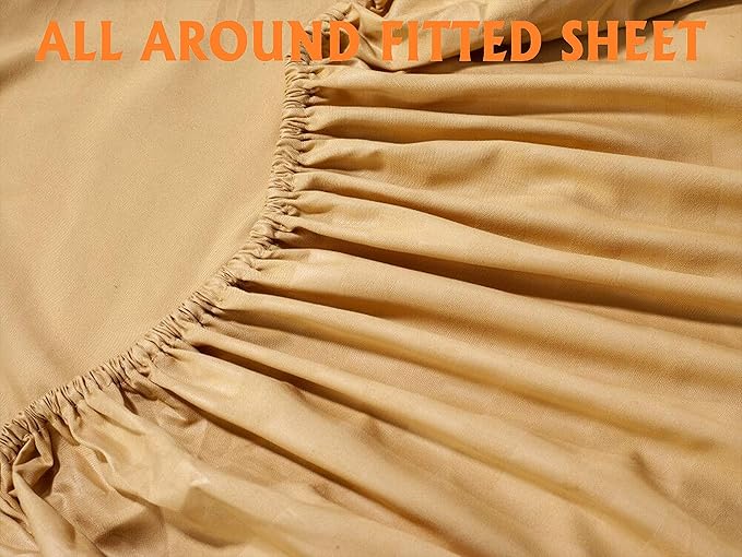 Elegant Comfort Best, Softest, Coziest 6-Piece Sheet Sets! - 1500 Premier Hotel Quality Luxurious Wrinkle Resistant 6-Piece Damask Stripe Bed Sheet Set, Full Camel/Gold