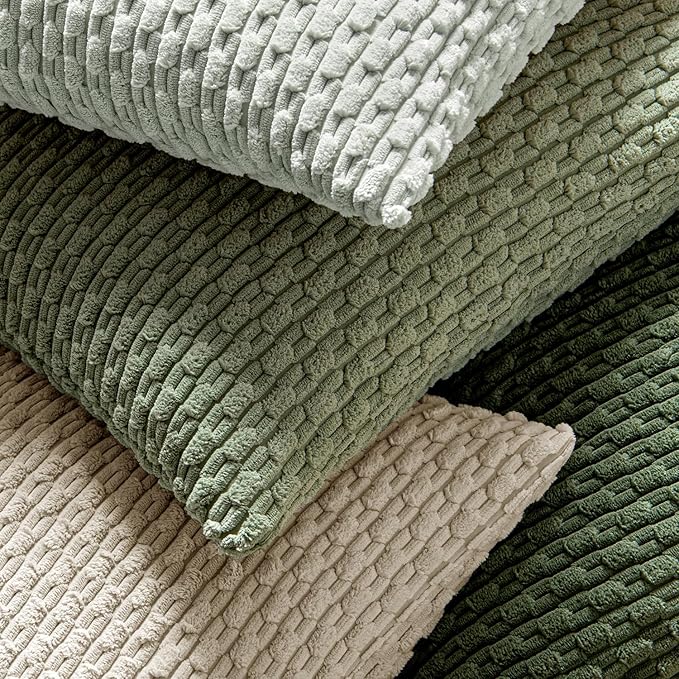MIULEE Pack of 2 Decorative Throw Pillow Covers 16x16 Inch Soft Boho Striped Textured Corduroy Pillow Covers Spring Modern Farmhouse Home Decor for Couch Bed Sofa Living Room Sage Green