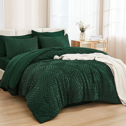 Andency Full Size Comforter Set with Sheets Dark Emerald Green - 7 Pieces Bed in a Bag Tufted Bedding Sets Fluffy Lightweight Full Bed Set with Comforter, Sheets, Pillowcases & Shams for All Season