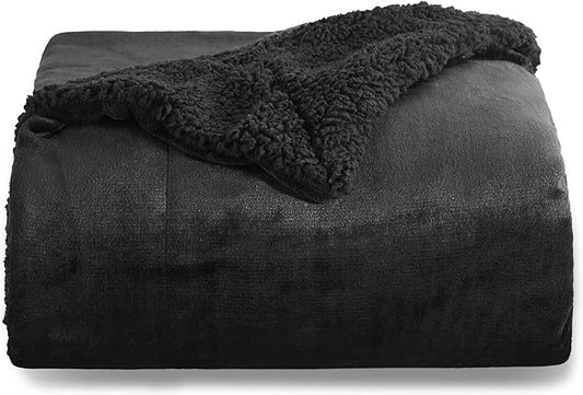 Bedsure GentleSoft Sherpa Fleece Twin Size Blanket for Couch, Non-Heated, Thick and Warm Throw for Women and Men, Soft Fuzzy Plush Twin Blanket for Winter, Black, 60x80 Inches