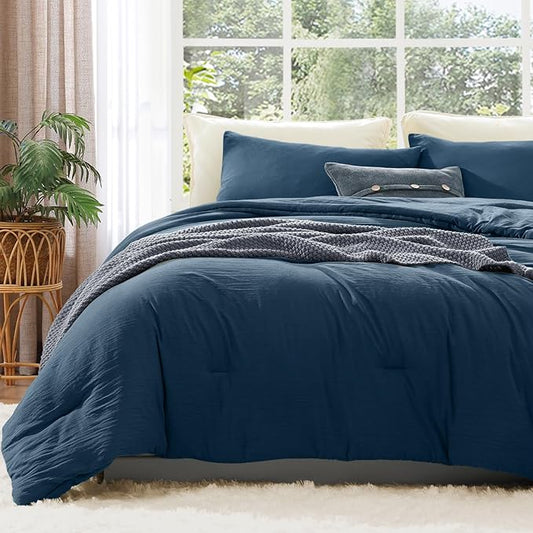 WRENSONGE Full Size Comforter Sets - 3 Pieces Serenity Blue Comforter Prewashed Soft Lightweight for All Seasons, Fluffy Down Alternative Comforter Full Size with 2 Pillow Shams